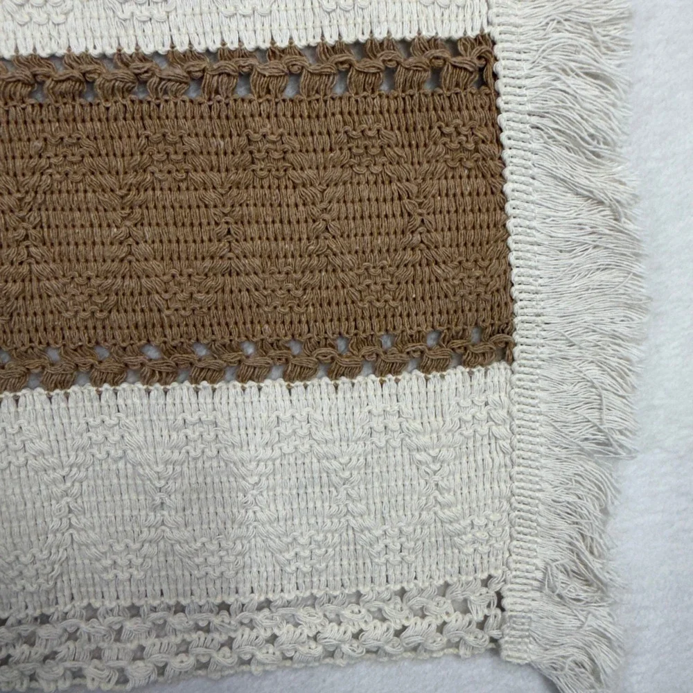 Boho Set of 6 Woven Placemats Crochet Fringe Farmhouse Cream Tan Neutral Beige